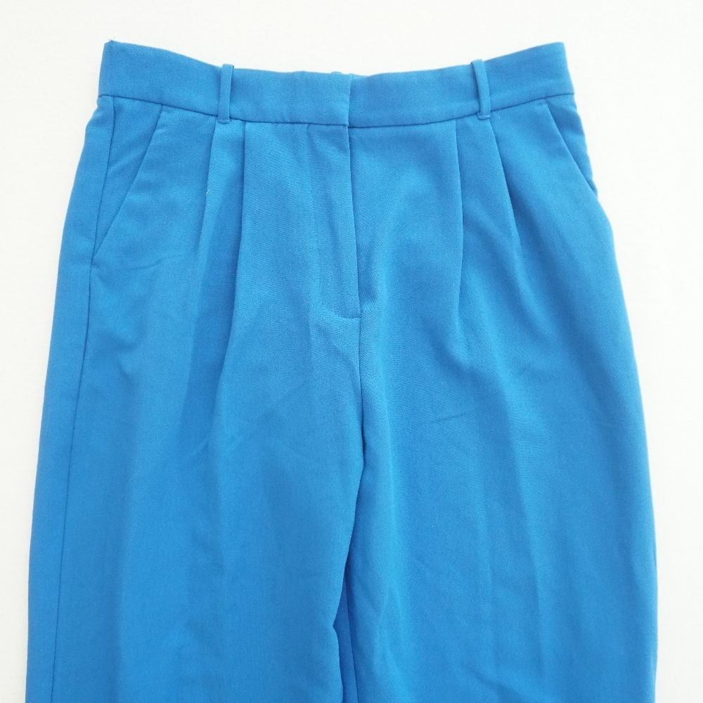 Abercrombie & Fitch Blue Wide Leg Pleated Trousers Dress Pants Size 32/14 - Picture 2 of 10